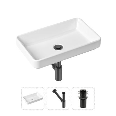 Комплект 3 в 1 Lavinia Boho Bathroom Sink 21520115: накладная фарфоровая раковина 55 см, металлический сифон, донный клапан