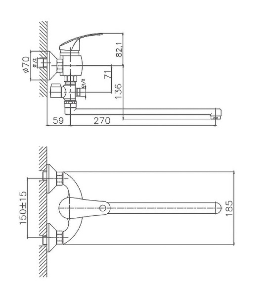 Смеситель для ванны Cron CN2121, хром