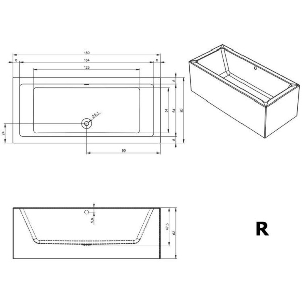 Акриловая ванна Riho Lugo 180x80 R Plug&Play BD6300500000000