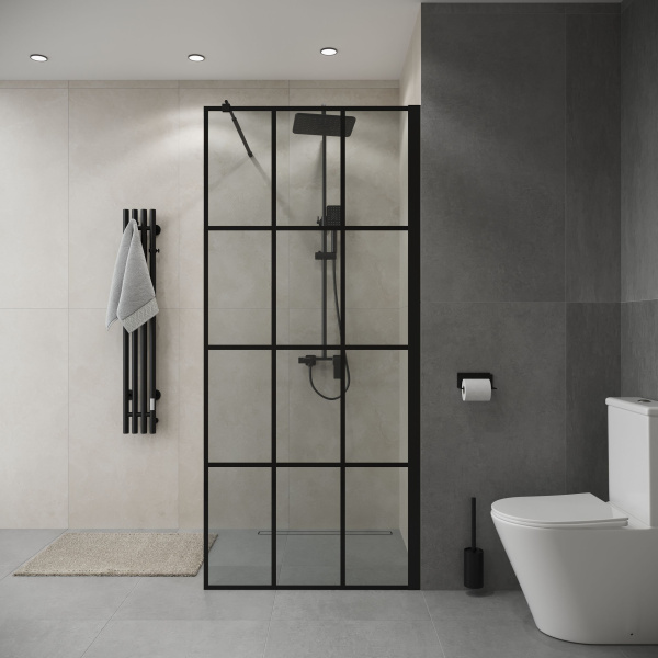 Душевая перегородка Niagara Eco NG-552-90BLACK (90х190) черный,стекло клетка,1 место