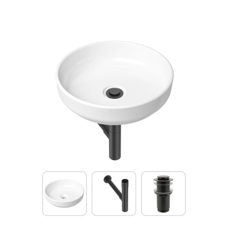 Комплект 3 в 1 Lavinia Boho Bathroom Sink 21520189: накладная фарфоровая раковина 40 см, металлический сифон, донный клапан