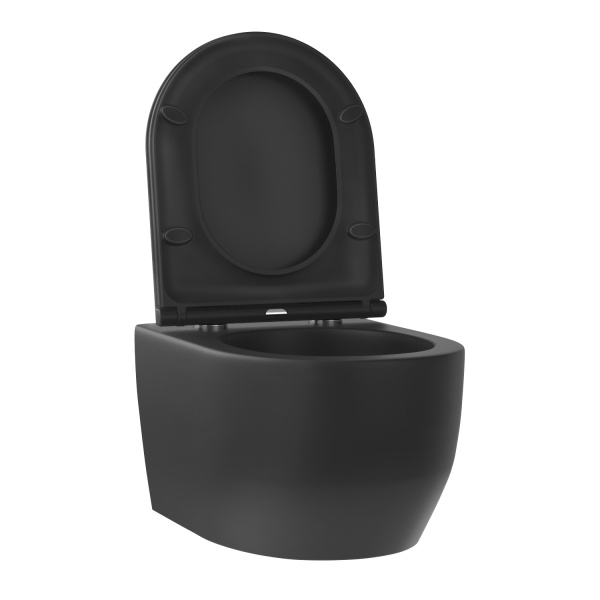 Безободковый подвесной унитаз в наборе 2 в 1: чаша подвесного унитаза, быстросъемное сиденье микролифт, цвет матовый черный Wellsee Croquis 182613001
