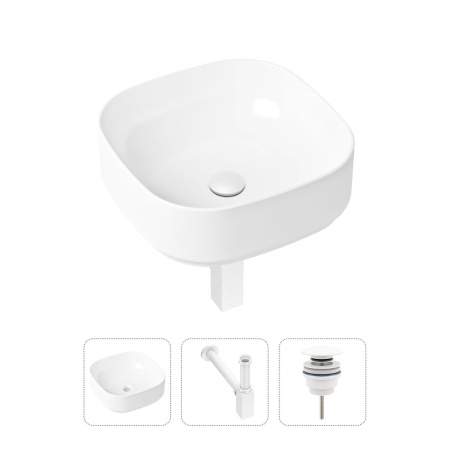 Комплект 3 в 1 Lavinia Boho Bathroom Sink 21520240: накладная фарфоровая раковина 40 см, металлический сифон, донный клапан