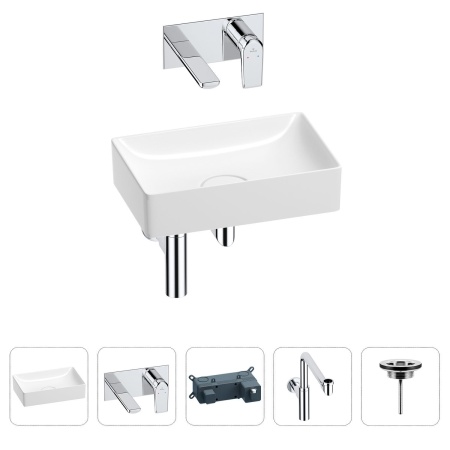 Раковина для ванной Wellsee Pure BY Wellsee 201002591 в наборе 4 в 1: раковина белого глянцевого цвета, встраиваемый смеситель, сифон, выпуск (цвет набора хром)