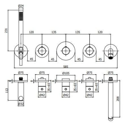 Смеситель для ванны с душем скрытого монтажа Paffoni MODULAR BOX MDE001NO
