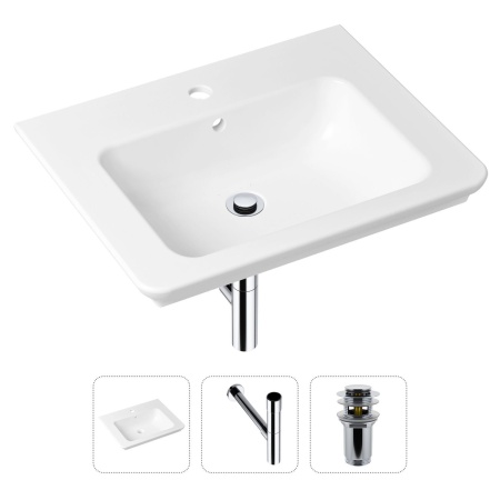 Комплект 3 в 1 Lavinia Boho Bathroom Sink 21520403: врезная фарфоровая раковина 60 см, металлический сифон, донный клапан