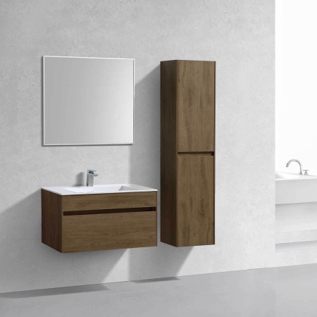Тумба Vincea Chiara 800 подвесная, 1 выкатной ящик soft-close, T.Oak с умывальником VCB-13800W из искусственного камня, цвет белый