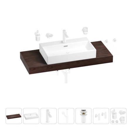 Раковина 70 см со столешницей 120 см Wellsee Graceful Pro 201012730 в наборе 10 в 1: столешница, раковина, смеситель, сифон, донный клапан, угловые вентили, аксессуары (цвет матовый белый)