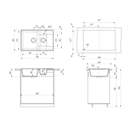 Кухонная мойка Ulgran Quartz Prima 780 1,5 K-10, песок