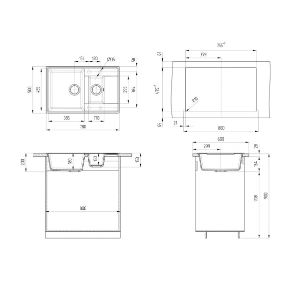 Кухонная мойка Ulgran Quartz Prima 780 1,5 K-10, песок