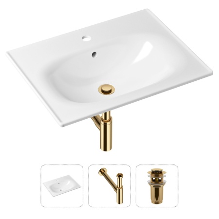Комплект 3 в 1 Lavinia Boho Bathroom Sink 21520471: врезная фарфоровая раковина 60 см, металлический сифон, донный клапан