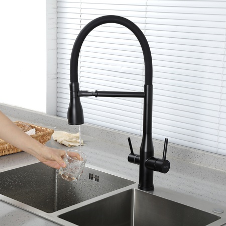 Смеситель для кухни с гибким изливом и подключением фильтра GAPPO G4399-76, черный