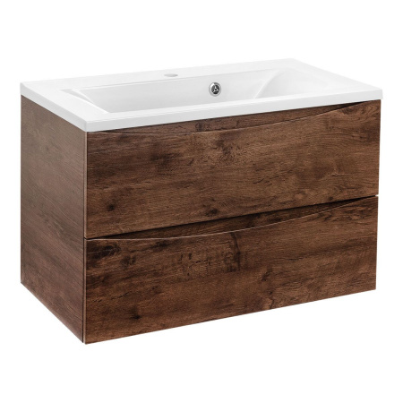 Тумба Vincea Mia 800 подвесная, 2 выкатных ящика soft close, R.Wood с умывальником VCB-3M800W из искуственного камня, цвет белый