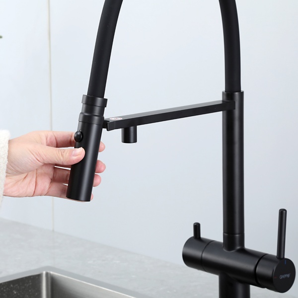 Смеситель для кухни с гибким изливом и подключением фильтра GAPPO G4397-86, черный