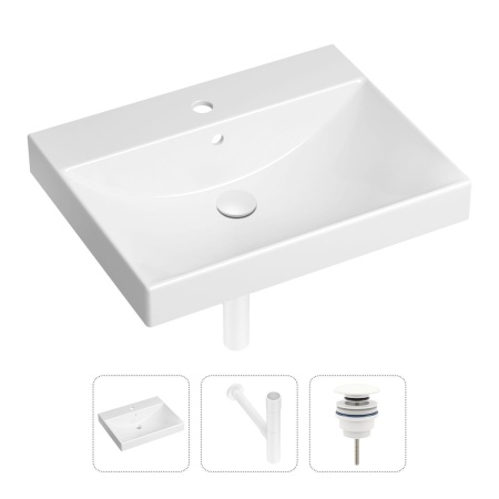 Комплект 3 в 1 Lavinia Boho Bathroom Sink 21520575: врезная фарфоровая раковина 60 см, металлический сифон, донный клапан