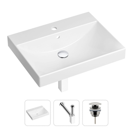Комплект 3 в 1 Lavinia Boho Bathroom Sink 21520557: врезная фарфоровая раковина 60 см, металлический сифон, донный клапан
