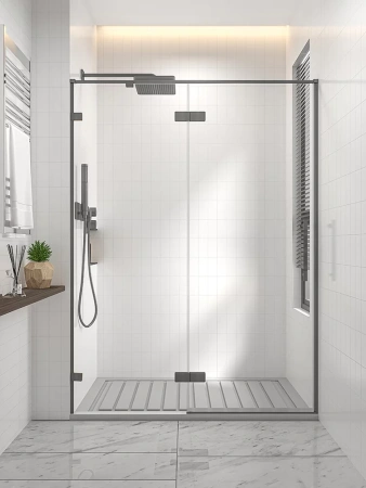Душевая дверь распашная Veconi Premium Alassio GR, 1500х2000, брашированный графит, стекло прозрачное осветленное