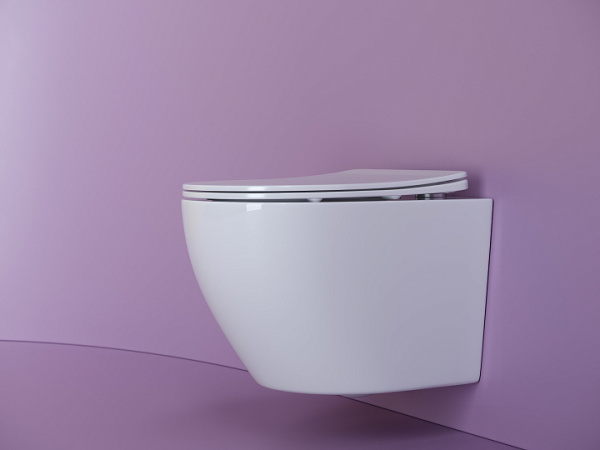 Подвесной унитаз Ceramicanova Uno Rimless, глубокий смыв, с крепежом для полностью скрытого монтажа,  ультратонким сидением из дюропласта и крышкой с функцией плавного закрытия, цвет белый CN11001