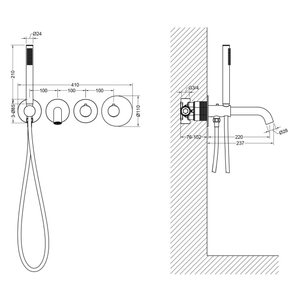 Встраиваемый смеситель для ванны с термостатом TIMO Saona 2324/00YSM, хром