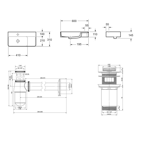 Комплект 3 в 1 Lavinia Boho Bathroom Sink 21520490: накладная фарфоровая раковина 60 см, металлический сифон, донный клапан