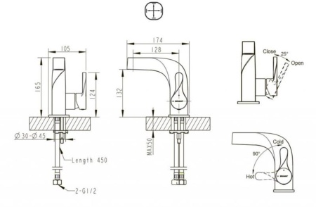 Смеситель для раковины Bravat Wave F174108C-2, хром