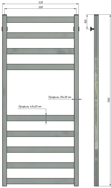 Полотенцесушитель водяной Stinox Verona 500x1200, нижнее подключение, белый матовый, 1/2" ВР (внутренняя резьба), 9 перекладин