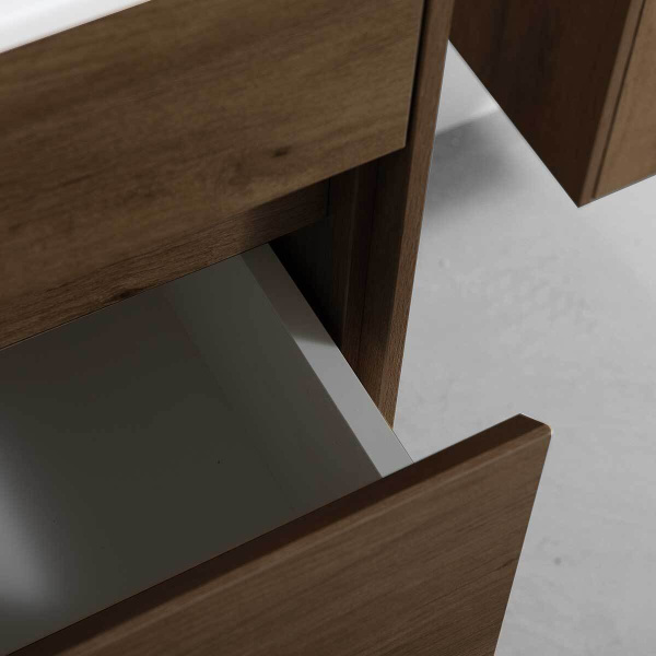 Тумба Vincea Chiara 800 подвесная, 1 выкатной ящик soft-close, T.Oak с умывальником VCB-13800W из искусственного камня, цвет белый