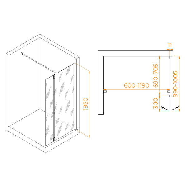 Душевая перегородка RGW WA-050W (WA-002W + Z-070W) 700