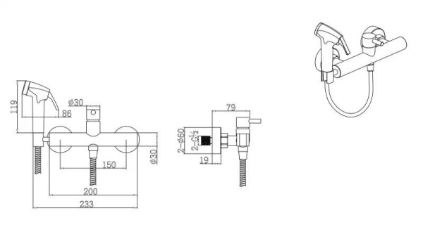 Смеситель с гигиеническим душем Bravat D9141BW-RUS черный