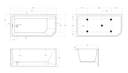 Акриловая ванна BELBAGNO BB712-1500-730-L