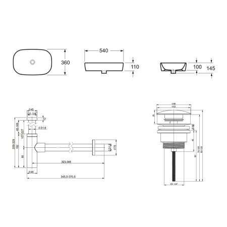 Комплект 3 в 1 Lavinia Boho Bathroom Sink 21520038: накладная фарфоровая раковина 54 см, металлический сифон, донный клапан
