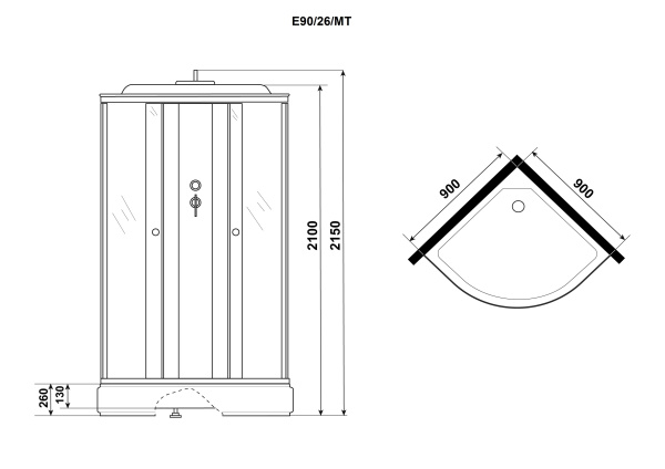 Душ.каб. Niagara Eco E90/40/MT/BK (900х900х1950) 4 места
