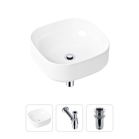 Комплект 3 в 1 Lavinia Boho Bathroom Sink 21520219: накладная фарфоровая раковина 40 см, металлический сифон, донный клапан