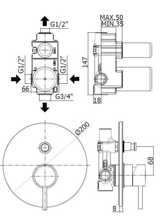 Смеситель для ванны с душем скрытого монтажа Paffoni LIGHT LIG015HGSP