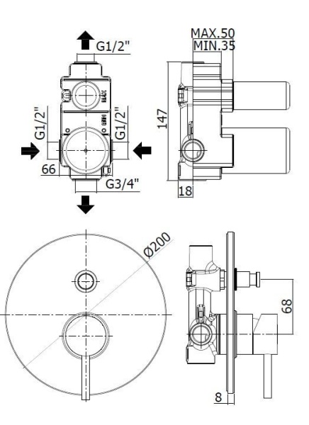 Смеситель для ванны с душем скрытого монтажа Paffoni LIGHT LIG015HGSP