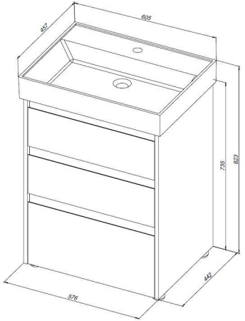 Тумба под раковину Aquanet Nova Lite 60 белый глянец (3 ящика)