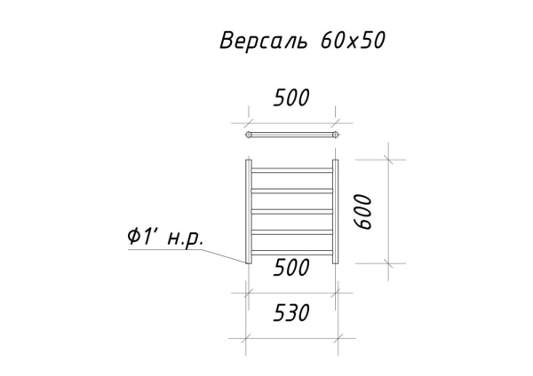 Полотенцесушитель водяной ARIANO Версаль 60х53 черный матовый, 5 перекладин, кран сантехнический угловой 1'x3/4' в комплекте