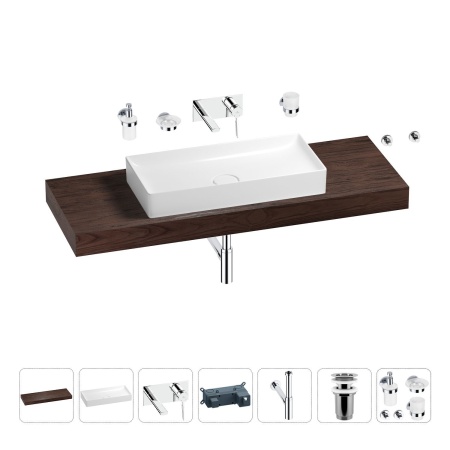 Раковина 75 см со столешницей 140 см Wellsee Pure BY Wellsee 201011866 в наборе 9 в 1: столешница, раковина, встраиваемый смеситель, сифон, выпуск, аксессуары (цвет набора хром)