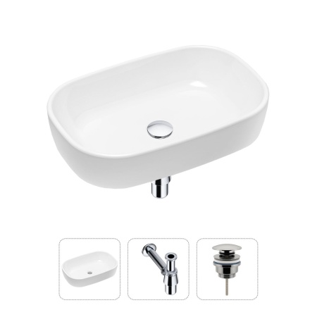 Комплект 3 в 1 Lavinia Boho Bathroom Sink 21520004: накладная фарфоровая раковина 54 см, металлический сифон, донный клапан