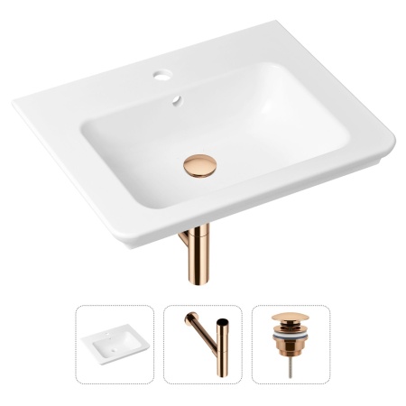 Комплект 3 в 1 Lavinia Boho Bathroom Sink 21520410: врезная фарфоровая раковина 60 см, металлический сифон, донный клапан