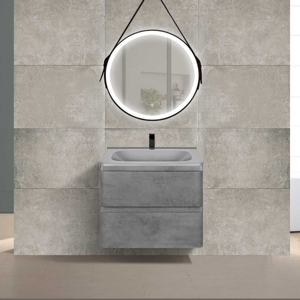 Тумба Vincea Vico 600 подвесная, 2 выкатных ящика soft close, Beton с умывальником VCB-2VP600G из кварцевого камня, цвет серый