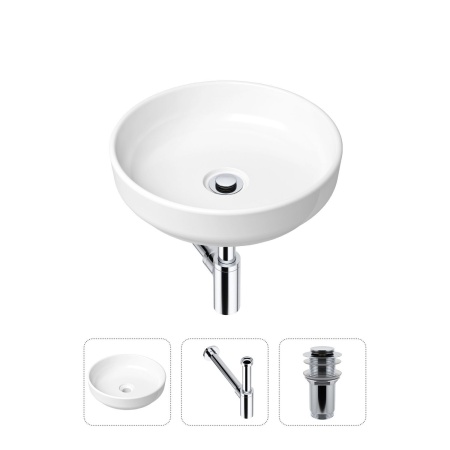 Комплект 3 в 1 Lavinia Boho Bathroom Sink 21520167: накладная фарфоровая раковина 40 см, металлический сифон, донный клапан