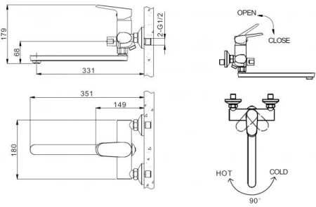 Смеситель для ванны Bravat Pure F6105161C-01A