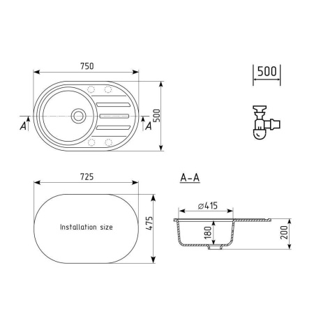 Кухонная мойка Ulgran Quartz Nora 750-07, уголь