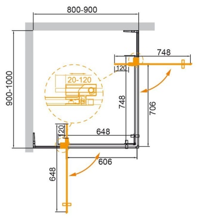 Душевой уголок CEZARES SLIDER-AH-2-80/90-90/100-GRIGIO-Cr