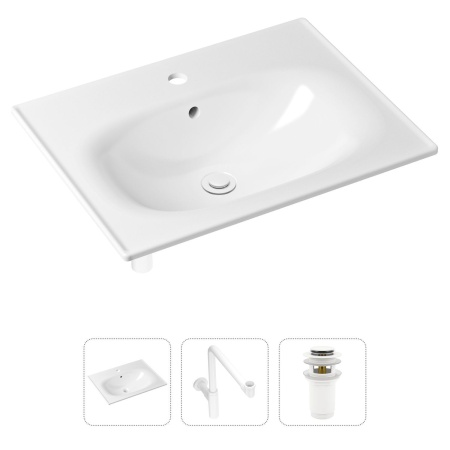 Комплект 3 в 1 Lavinia Boho Bathroom Sink 21520485: врезная фарфоровая раковина 60 см, металлический сифон, донный клапан