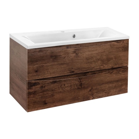 Тумба Vincea Mia 900 подвесная, 2 выкатных ящика soft close, R.Wood с умывальником VCB-3M900W из искусственного камня, цвет белый