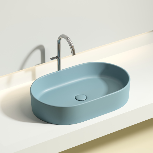 Умывальник Ceramicanova чаша накладная овальная (цвет Голубой Матовый) Element 608x385x122мм