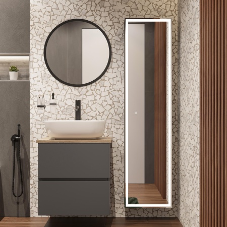 Тумба с раковиной STWORKI Колдинг 60 антрацит, с раковиной 50 Square, столешница орех матовый