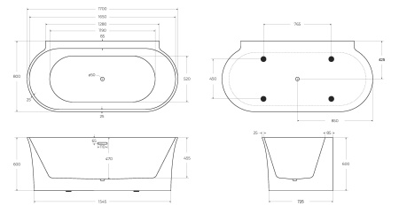 Акриловая ванна BELBAGNO BB409-1700-800